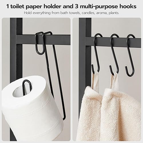 Miniatura 4 de HOOBRO Almacenamiento sobre el inodoro, estante organizador de baño de 2 niveles, con soporte para papel higiénico y ganchos, resistente y duradero,