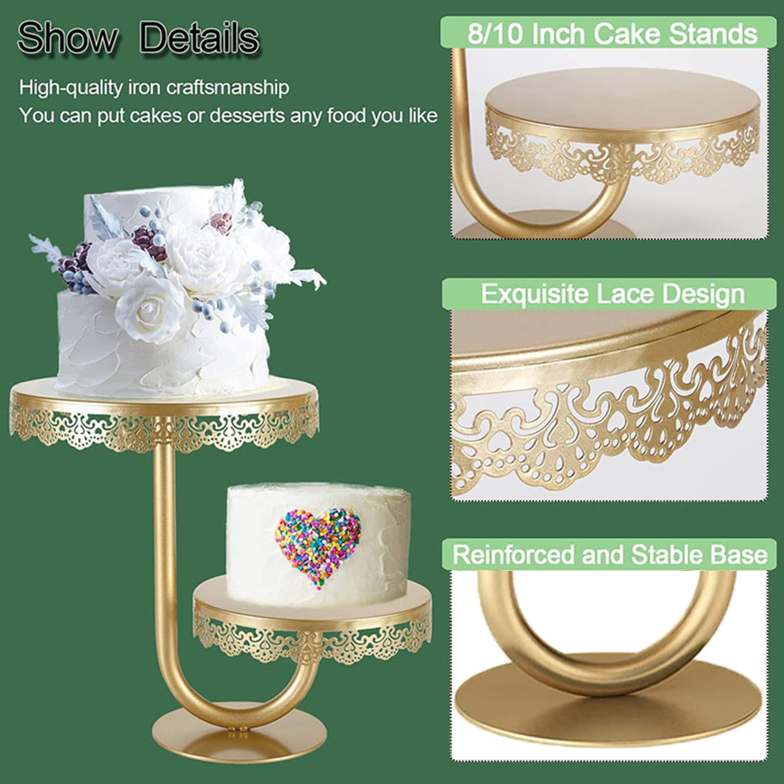 Soporte para tartas de 2 niveles, bandeja redonda de hierro para postres para bodas, cumpleaños, magdalenas, estante de metal multicapa