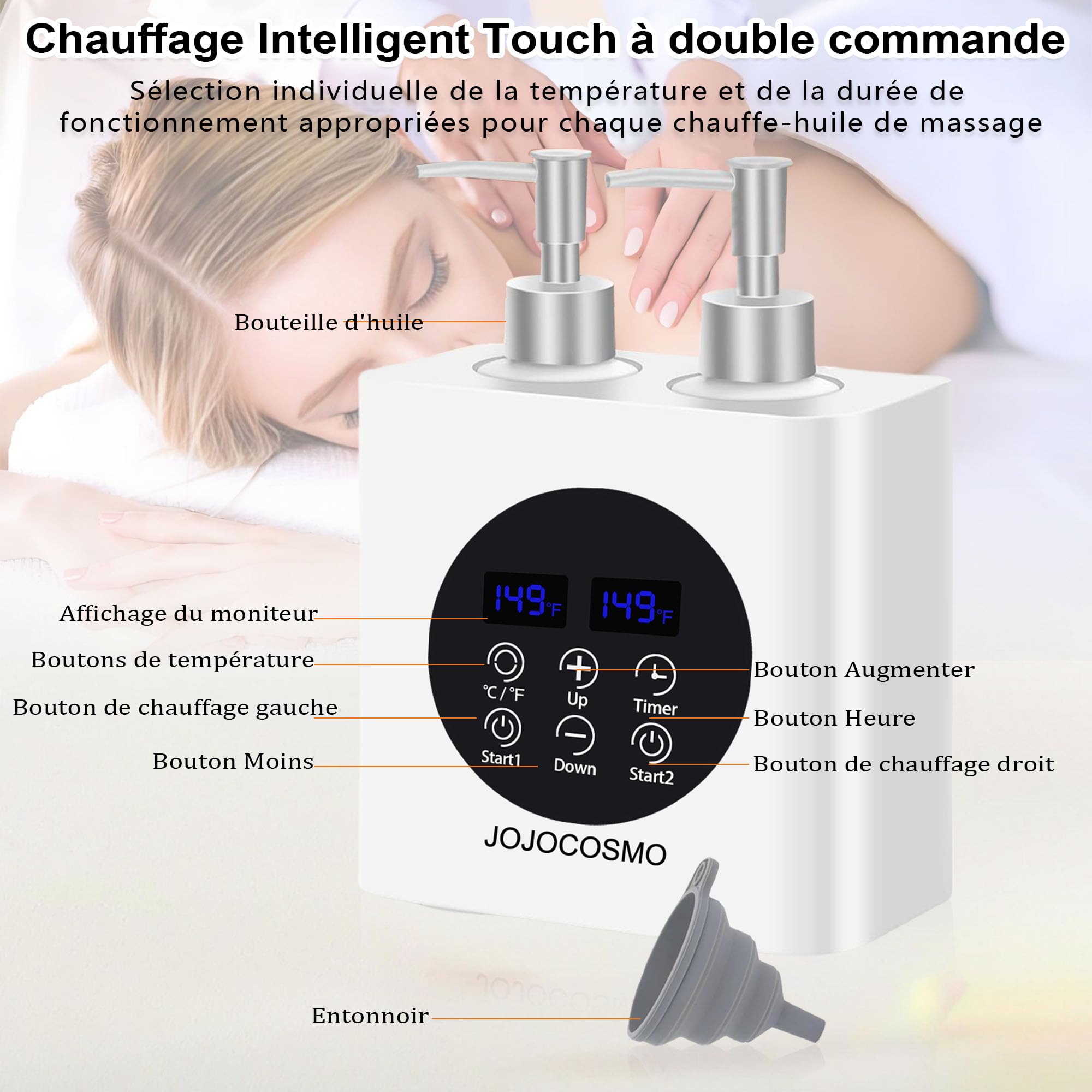 Chauffe-Huile de Massage à Deux Bouteilles Double Contrôle 0-65°C Chauffe-Émulsion pour Salon