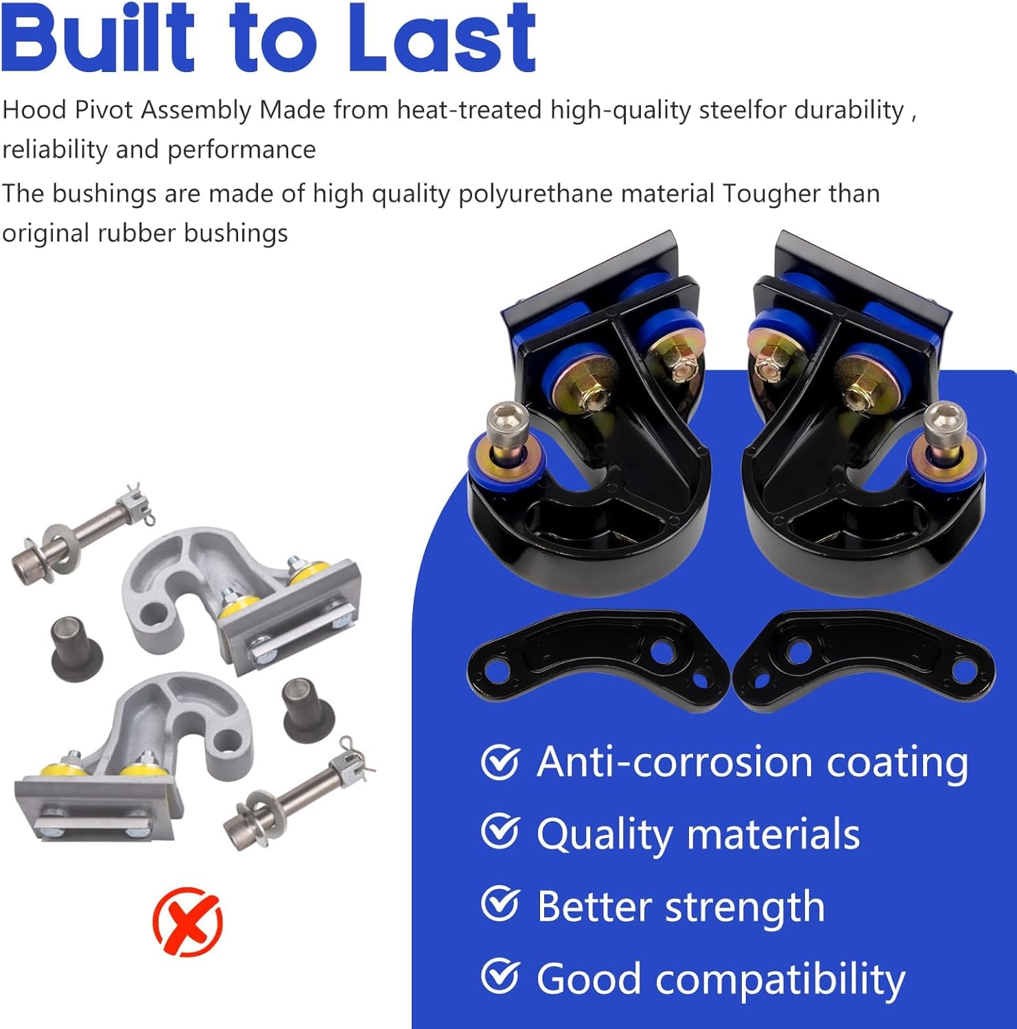 BHB Lower Hood Hinge Pivot Kit Compatible with Peterbilt 377 378 379 Replace for #M134708L & M134708R