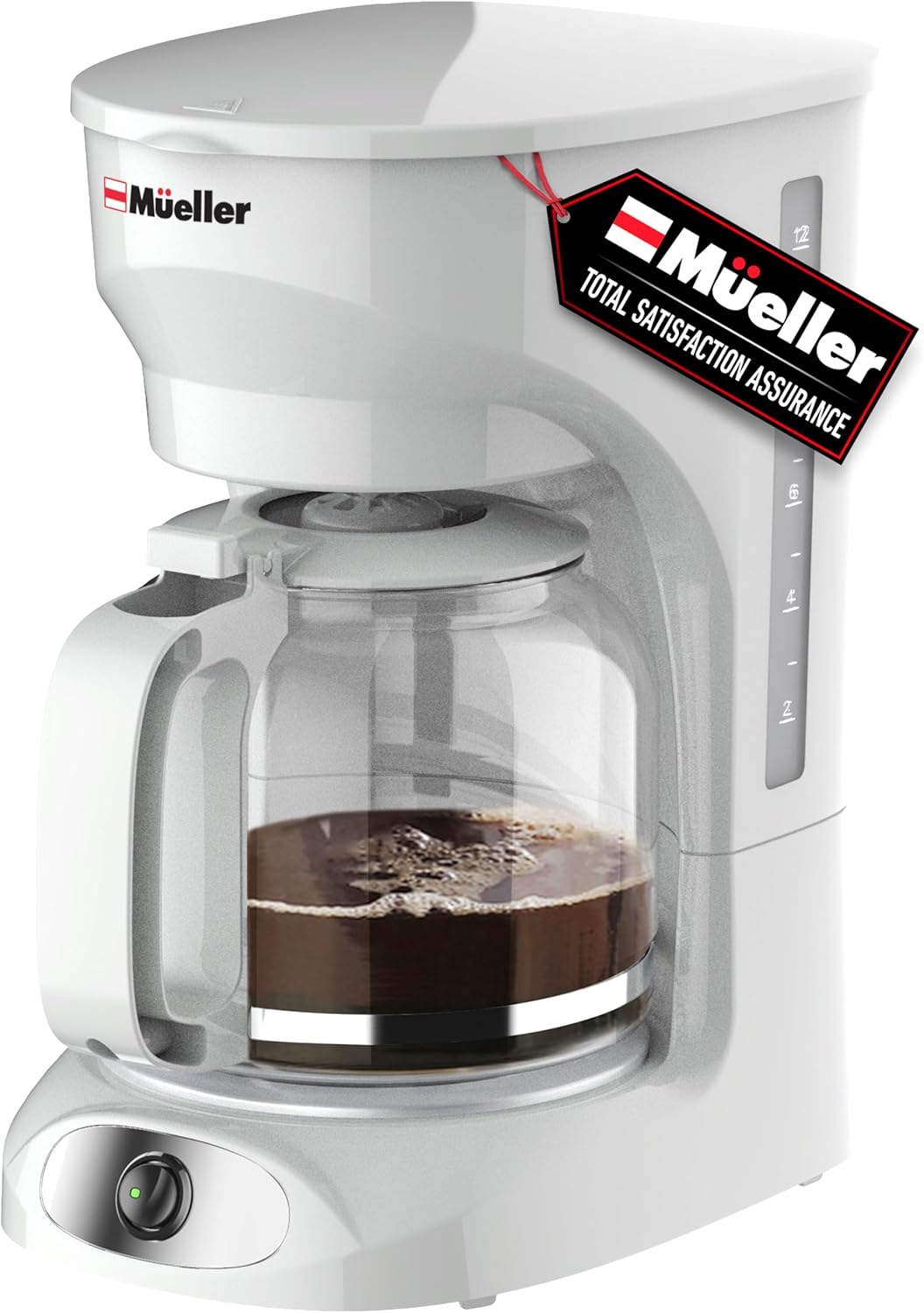 MÜELLERHOME 12Cup White Coffee Maker Borosilicate Carafe