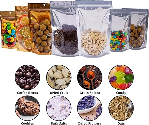 Miniatura 5 de Paquete de 100 bolsas de Mylar para almacenamiento de alimentos, papel de aluminio resellable, bolsa transparente de pie con ventana frontal de 5.91