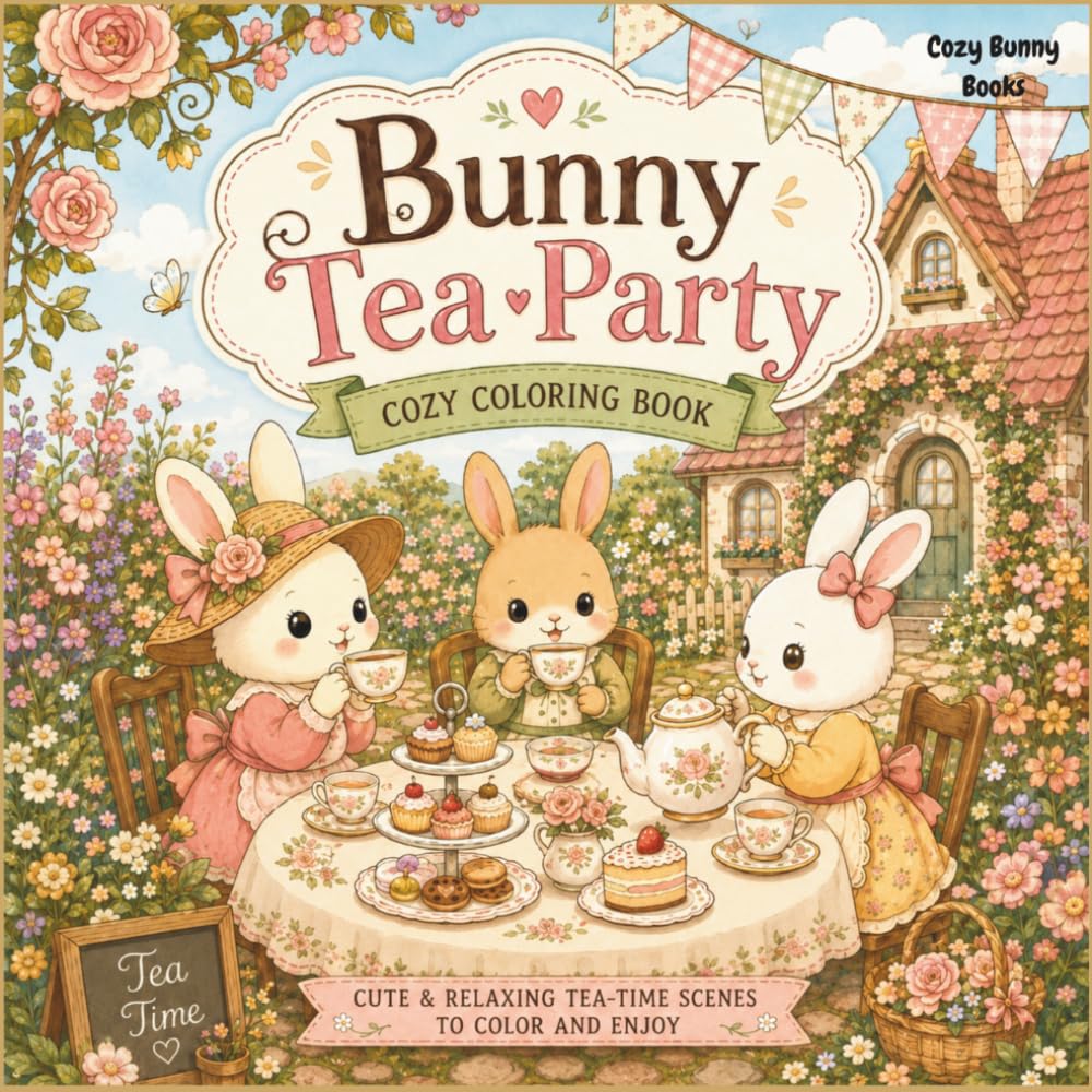 Bunny Tea Party Coloring Book for Adults and Teens: 50 Cozy Cottagecore Coloring Pages Featuring Adorable Bunnies, Woodland Friends, Tea Time ... Relaxing Nature Escapes (Cozy Coloring Book)