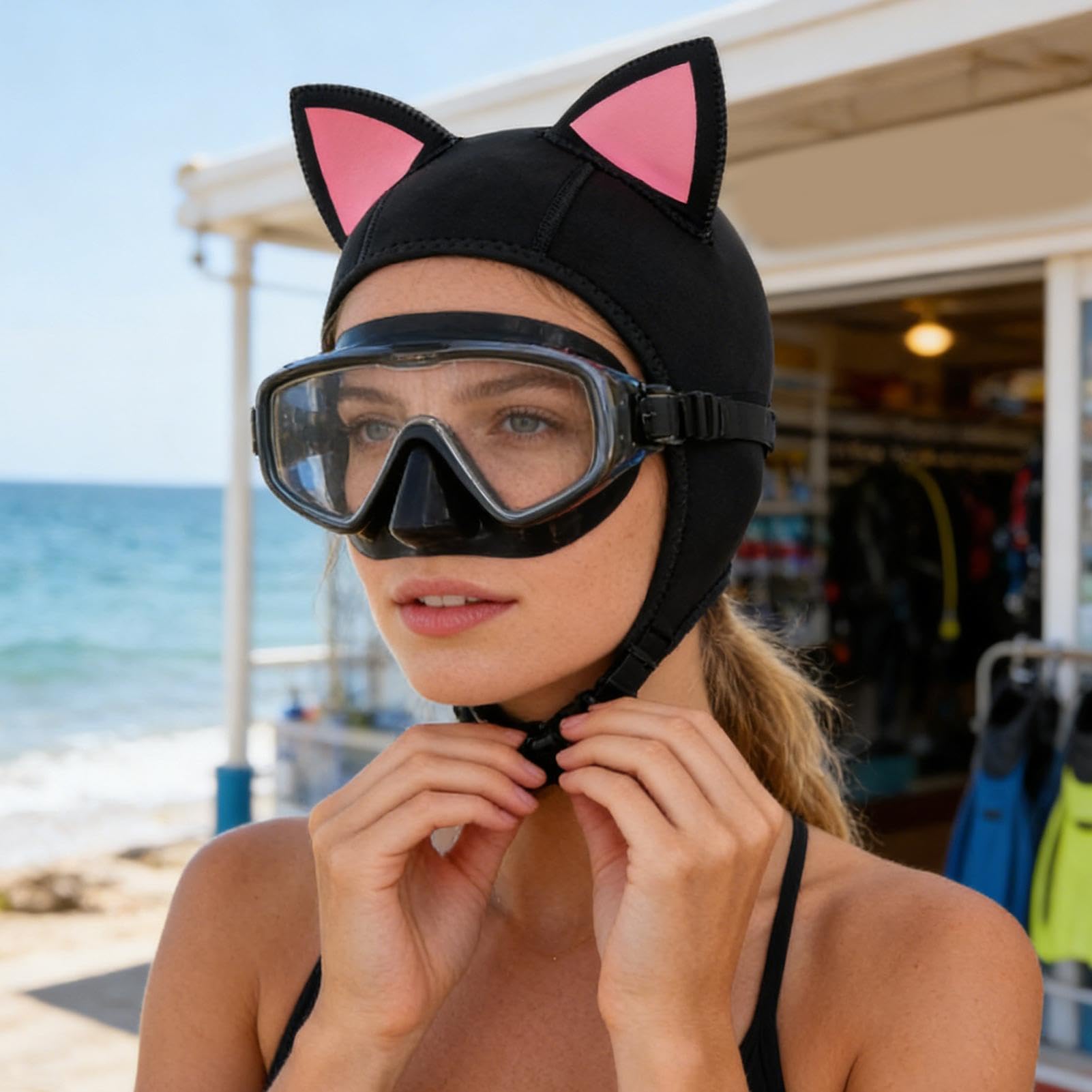 Capucha de Buceo Gorro Protector para Agua | Capucha de Buceo con Orejas de Gato Surf, Natación, Piragüismo, Vela, Mujer, Adolescente