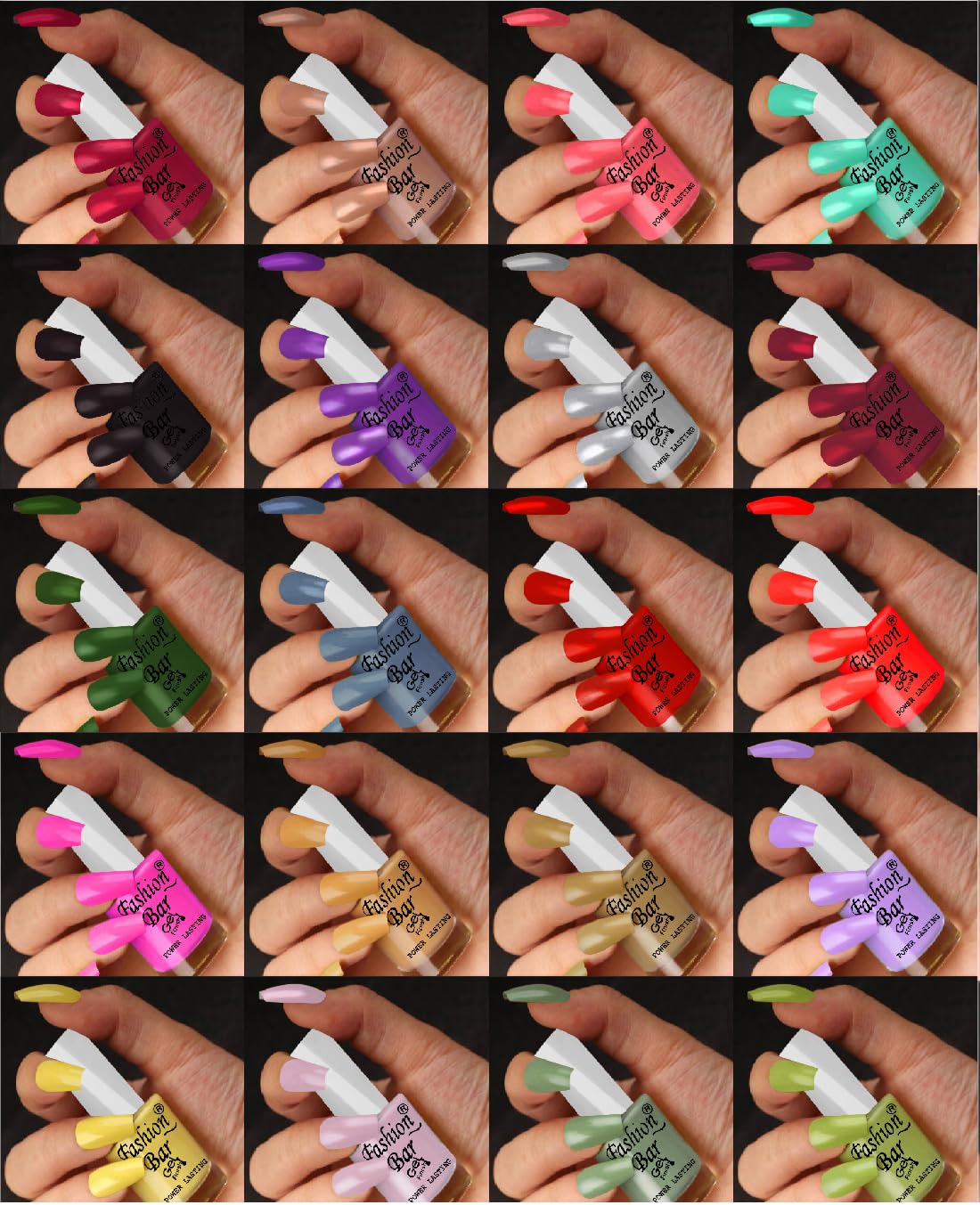 Fashion Bar Quick Dry GEL Shine Nail Polish Combo Set for Women & Girls A101 Multicolor (Pack of 20)-image-11