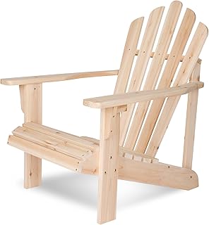 Shine Company Westport Wooden Adirondack Chair, Outdoor Patio Firepit Chairs, Back & Seat Pre-Assembled, Natural