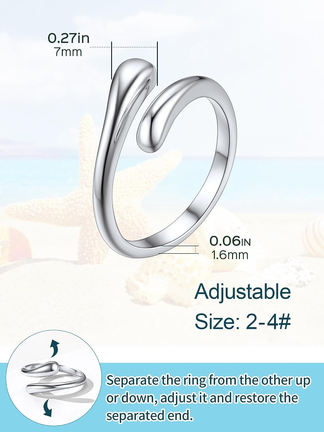 ChicSilver 925 Sterling Silver Toe Ring Minimalist Hypoallergenic Adjustable Band Ring Summer Beach Bare Foot Jewelry