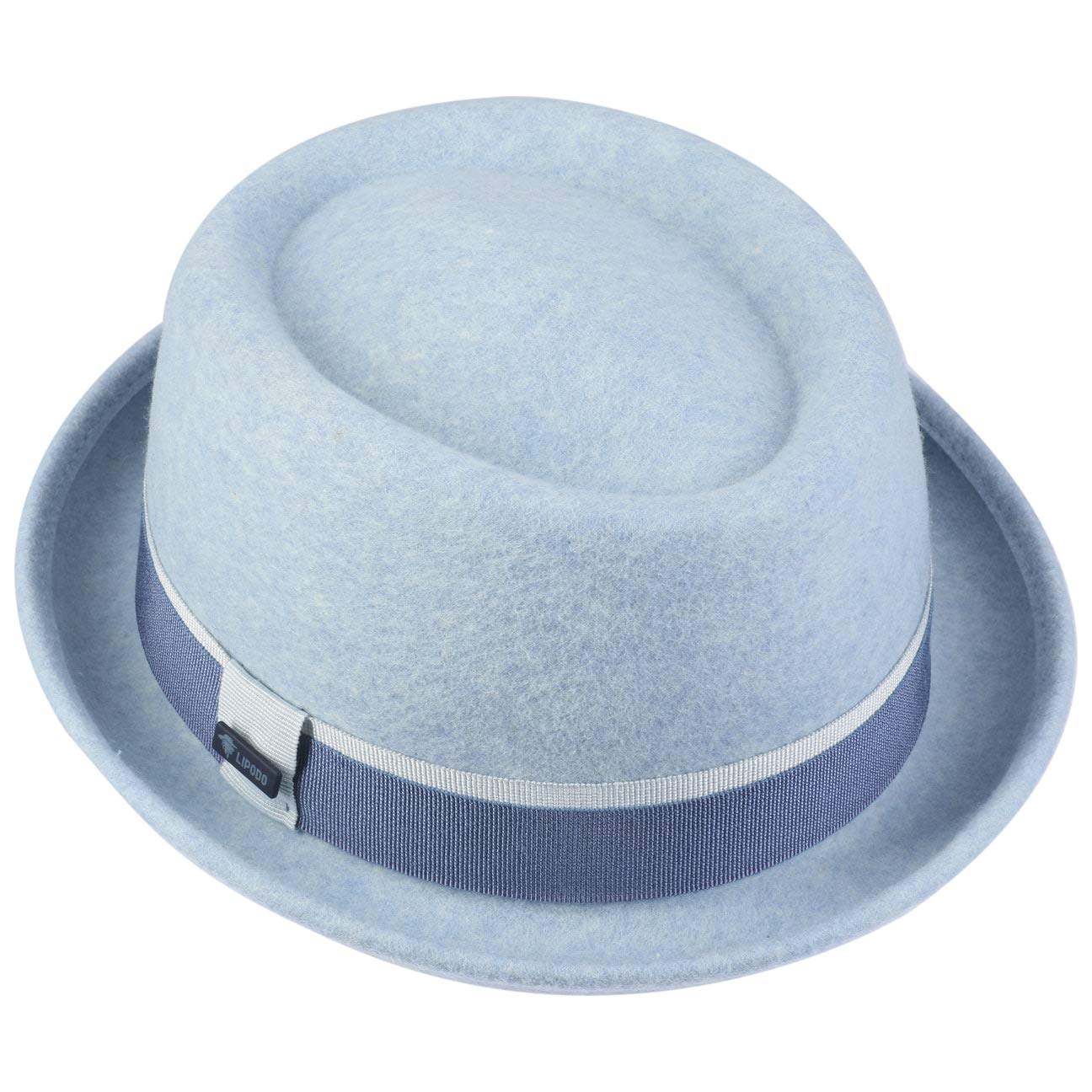 Lipodo Vantamo Pork Pie Wollhut Damen Handmade in Italy Mehrfarbiges Ripsband Rosa Hellblau Pink Damen Herbst Winter