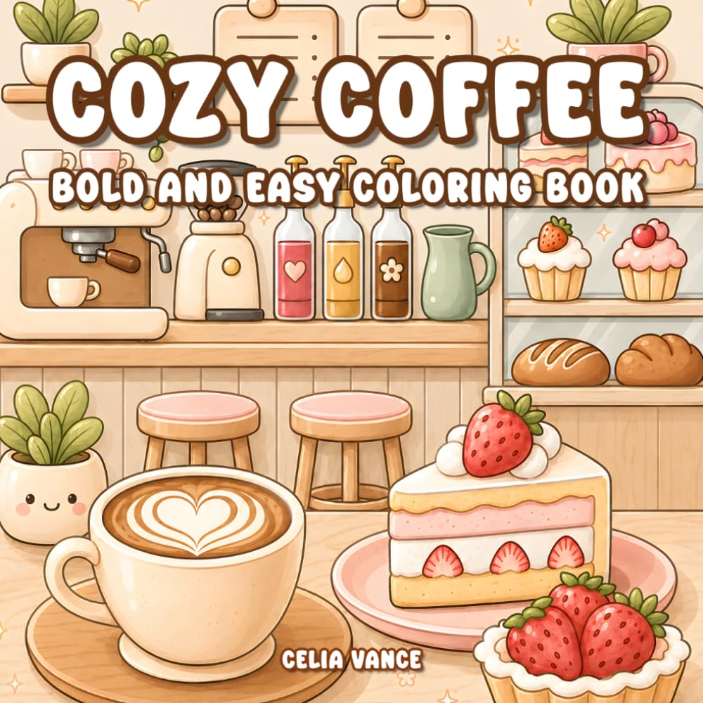 Cozy Coffee Bold & Easy Coloring Book: Cute Cafe and Desserts Relaxing Designs for Adults and Teens (Cozy Cafe)