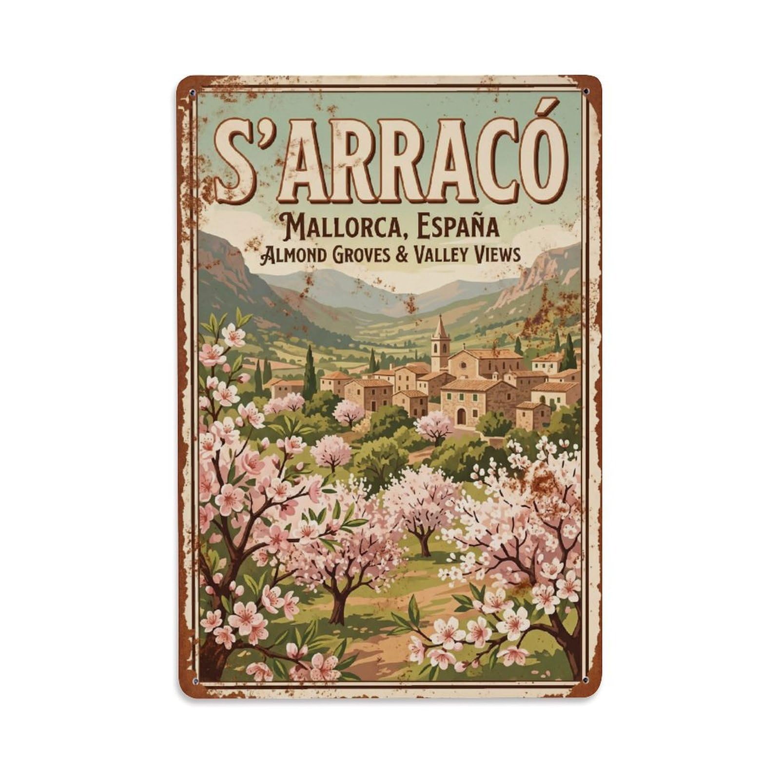 Vintage Travel Arraco Switzerland Cartography Cityscape Metal Tin Sign Plaque Wall Decor for Cafe, Man Cave, Club Bar, Office, Home Garden Round Metal Poster 8x12Inch