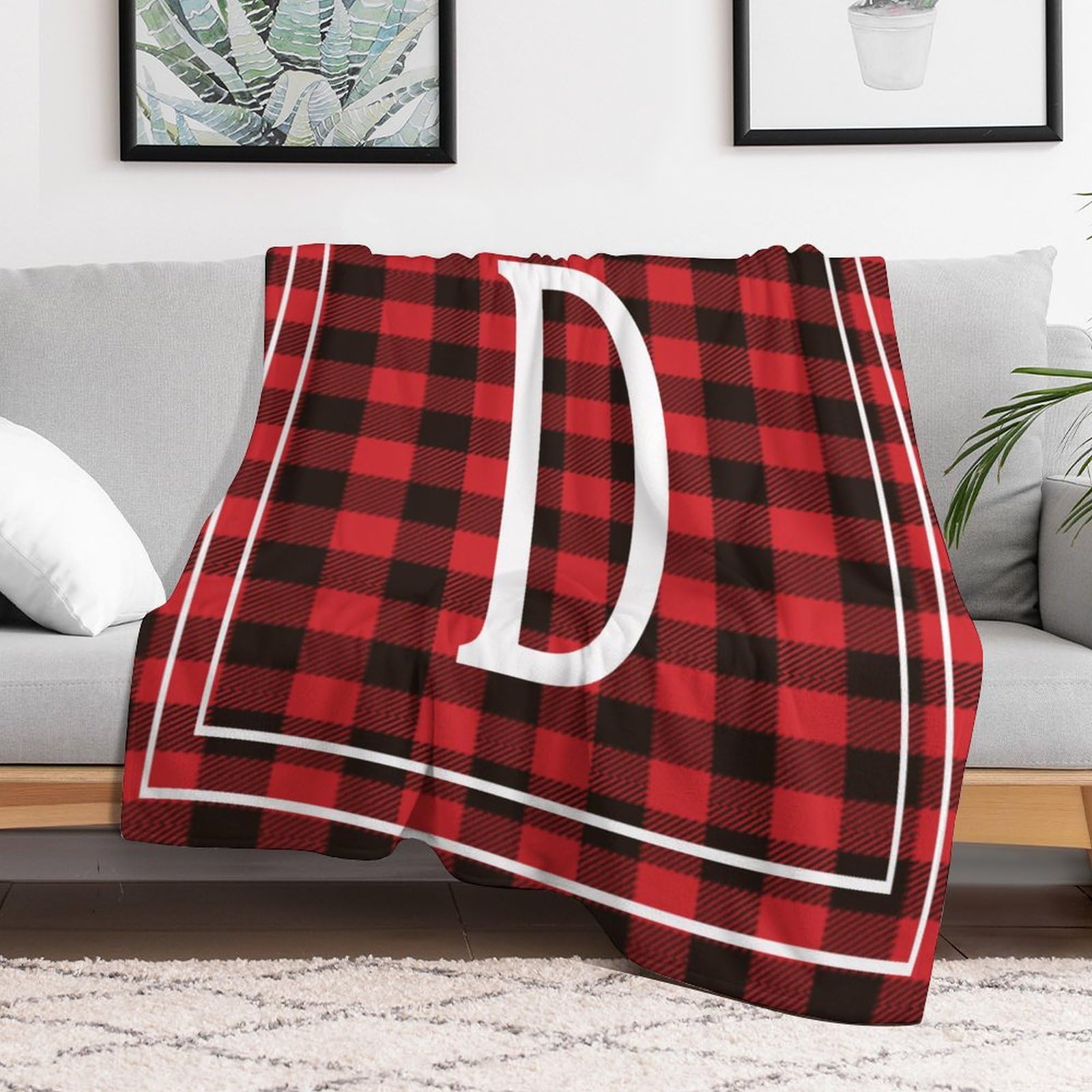 Initial Letter D Monogram Fleece Throw Blanket English Alphabet Monogrammed Blanket Soft Fuzzy Plush Cozy Decor for Kids Teens Son Husbands Men Boyfriends 70"x80"