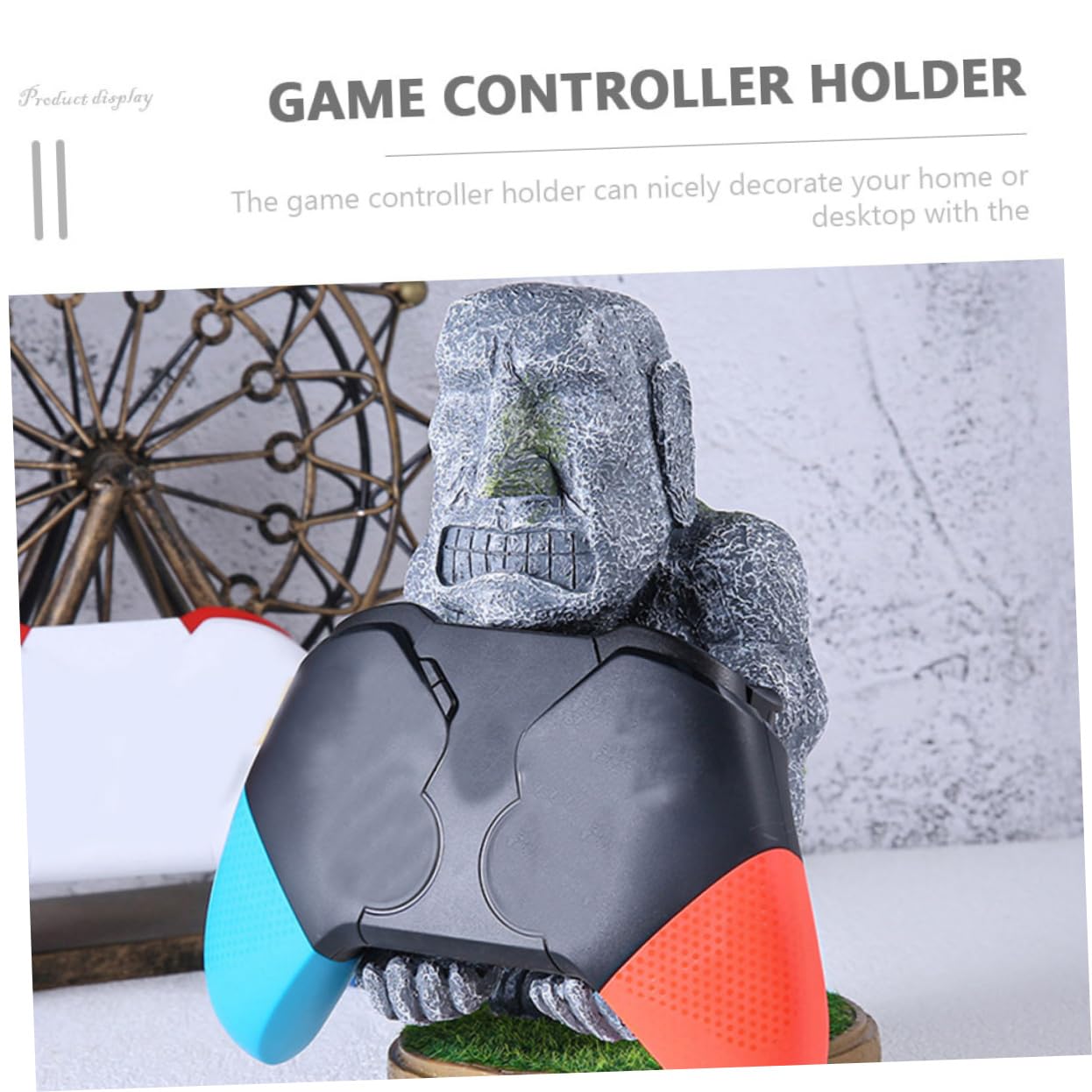 Tofficu Supporto Controller Gaming in Resina a Forma di Statua Moai, Multiuso e Durevole, per Desktop e Casa, Accessorio Postazione Gaming Originale