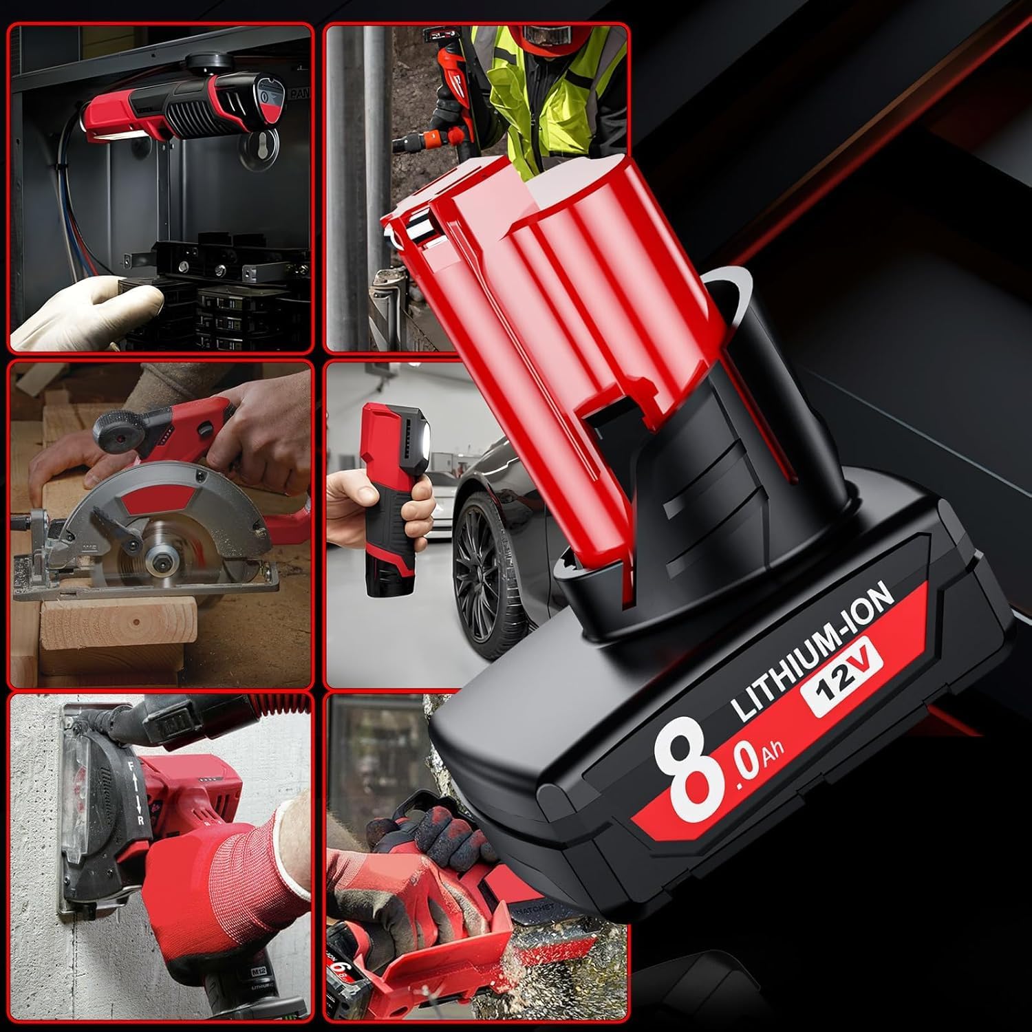 Bonacell 2 Packs 8.0Ah Replacement for Milwaukee M12 Battery, Compatible with Milwaukee 12V Battery 48-11-2411 48-11-2402 48-11-2440 48-11-2411 Cordless Tools