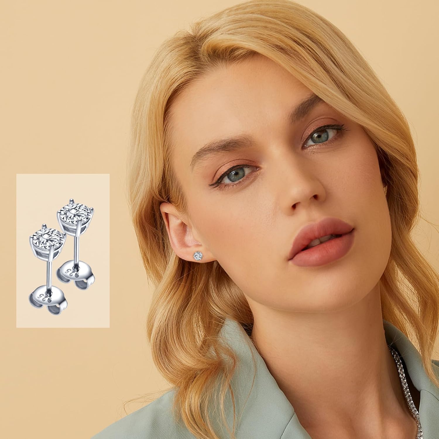 VOLUKA Moissanite Stud Earrings for Women - 925 Sterling Silver 1ct D Color Round Cut Lab Created Diamond Earrings Hypoallergenic Moissanite Earrings for Women - Image 4