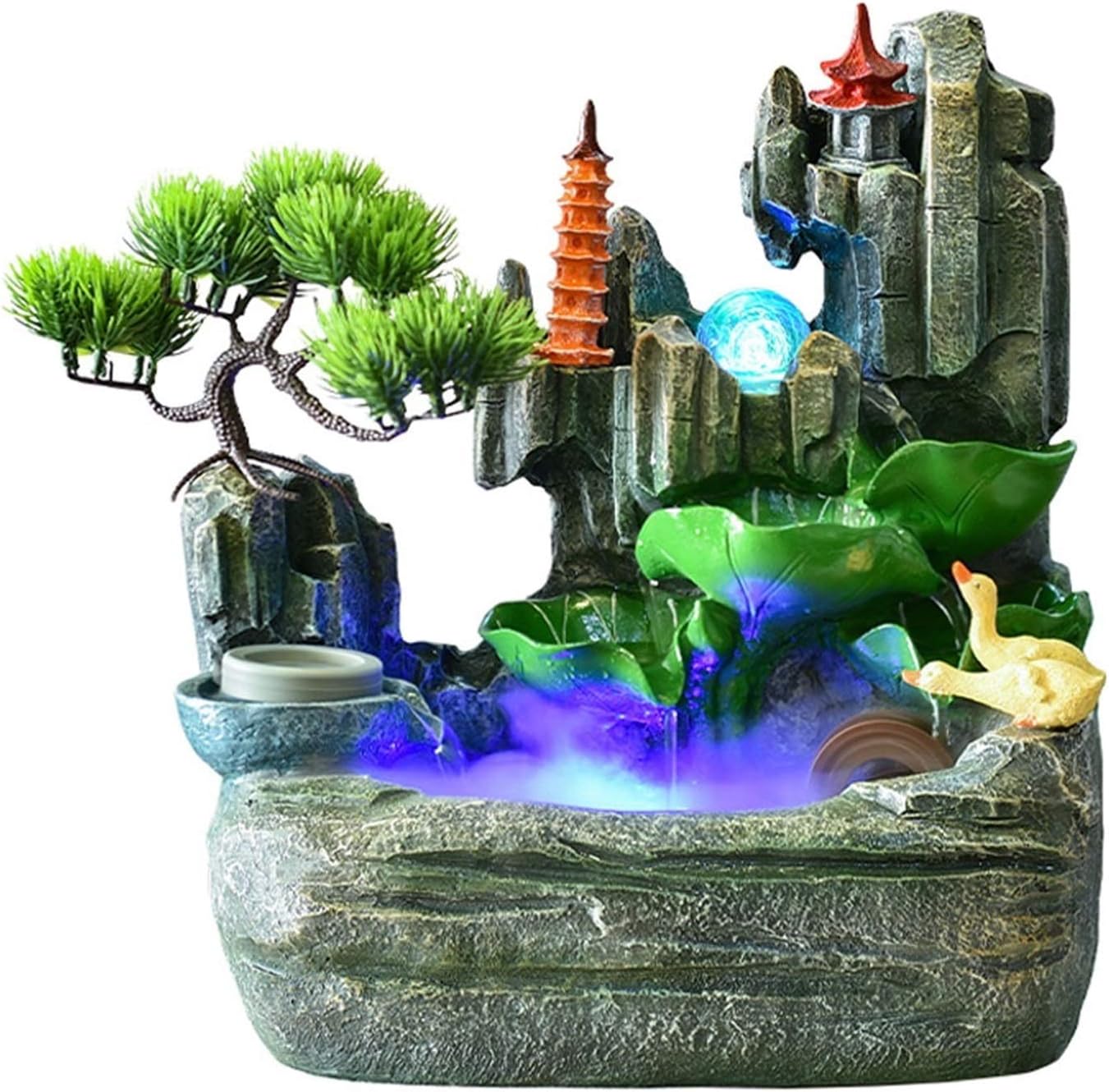 Tabletop Fountain Resin Rockery Waterfall Fountain with Fish Tank Wind Water Wheel and Spinning Ball Office Interior Lucky Desktop Decoration Crafts Desktop Fountain(Size:S Size)