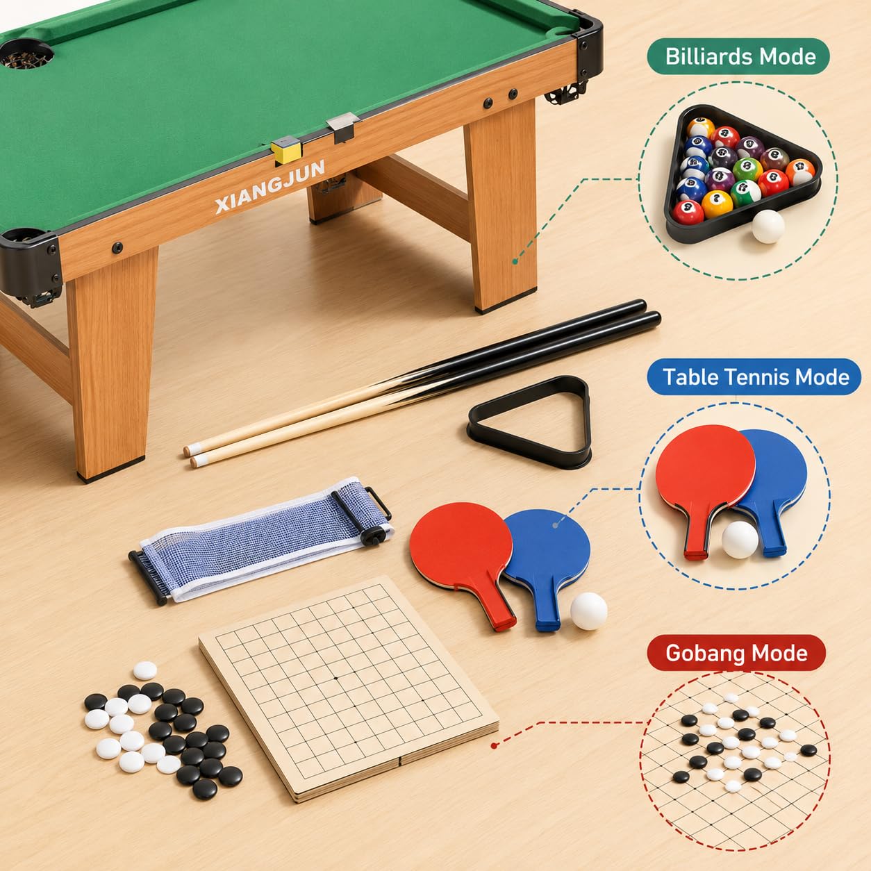 Qianly Kompakter Billardtisch für Zuhause, Mini Billardtisch mit Zubehör, Multifunktionstisch für Jugendliche, Spieltisch für kleine Räume