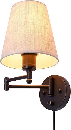 Apliques de pared de 7 pulgadas, lámpara de pared con cable enchufable, aplique de pared con interruptor de atenuación, luces de pared con pantalla