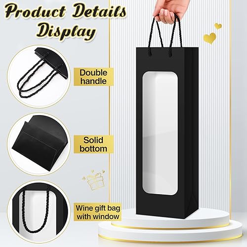 Miniatura 4 de Tioncy 24 bolsas de regalo de vino, bolsas de vino con ventana, bolsa de regalo, bolsas de transporte para botellas individuales con asa, bolsas