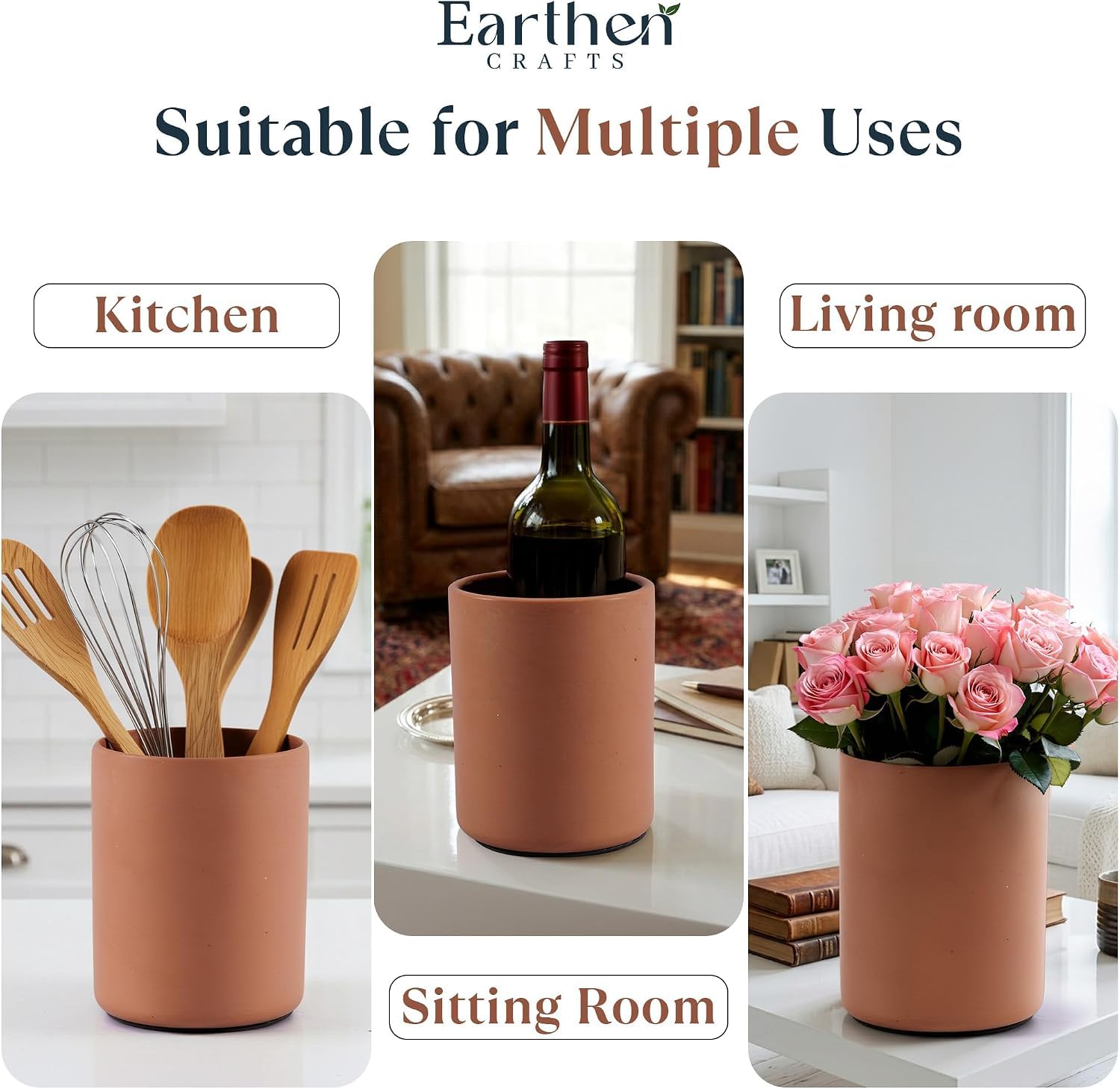 Enfriador de vino de terracota de 6.5 pulgadas de arcilla natural | Soporte aislado para botellas de vino y champán para botellas de vino sin hielo para accesorios de bar