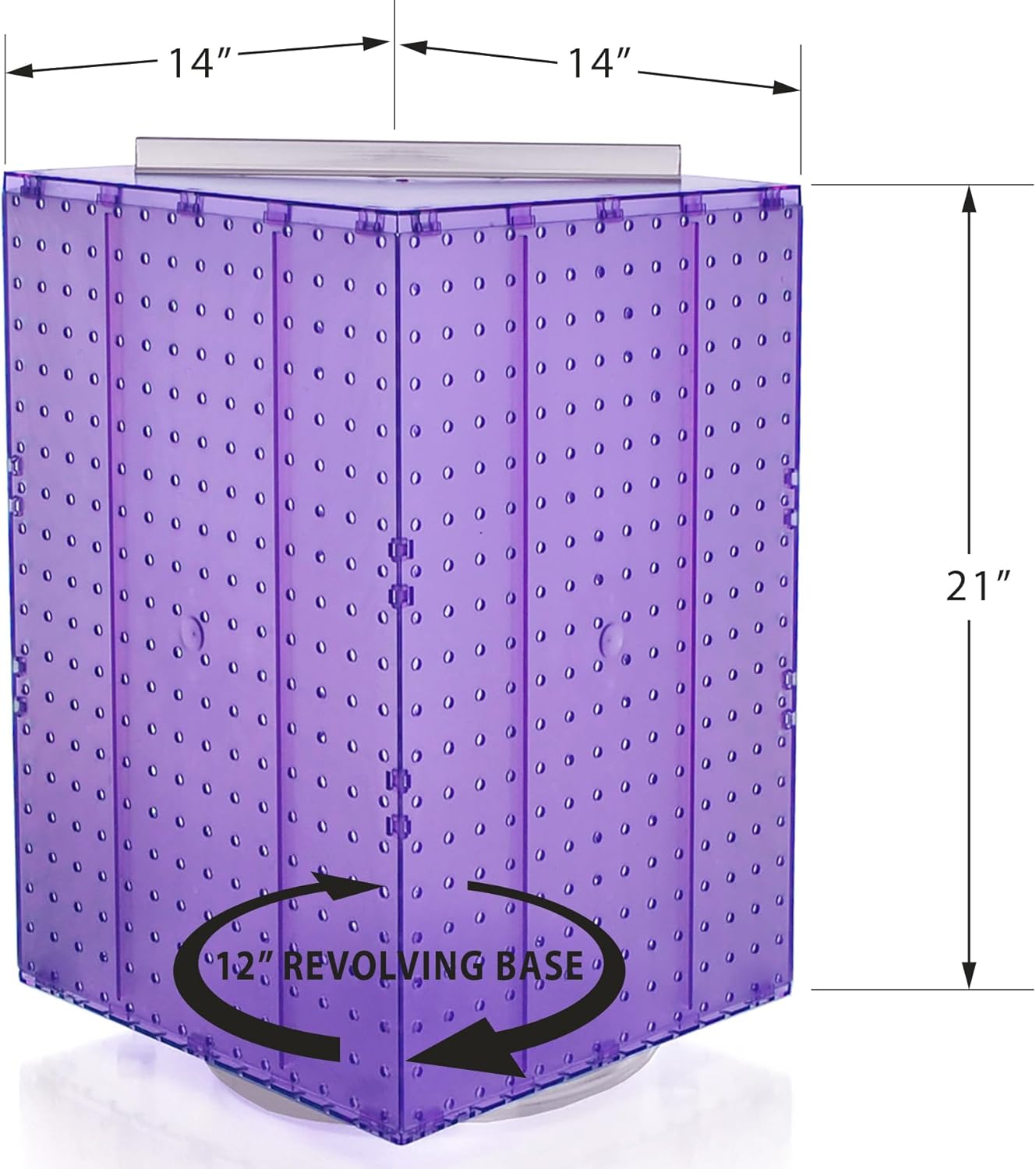 Azar Displays, 701414-PUR-4C32 Rotating Countertop Display Kit with Peg Hooks Included, Pegboard Spinner Organizer, Jewelry Organizer Retail Display Necklace Holder Craft Storage,Purple 14"x14"x20"
