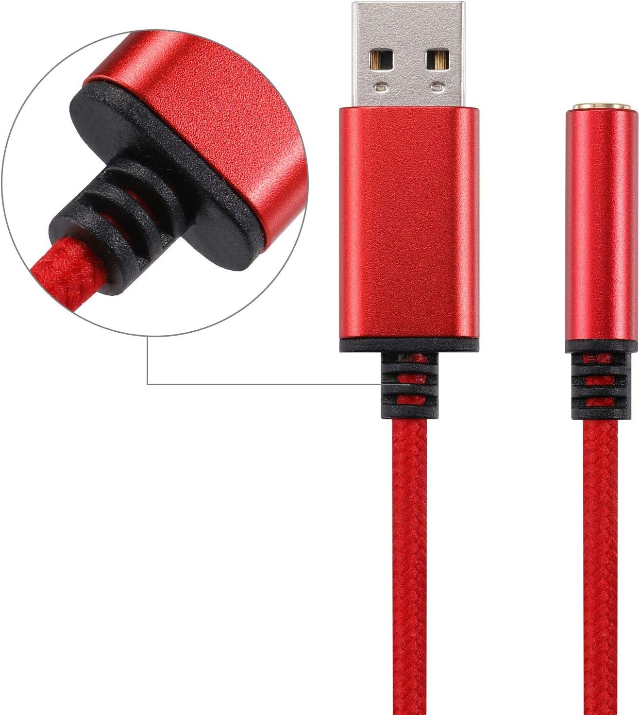 USB to 3.5 mm Jack Audio Headset Adapter Cable 0.6 Feet,External Stereo Sound Card Supported USB to TRRS 4-Pole aux Port Headphones, Compatible with Laptop,PC, Mac, PS4, Desktops etc (Red) image 2