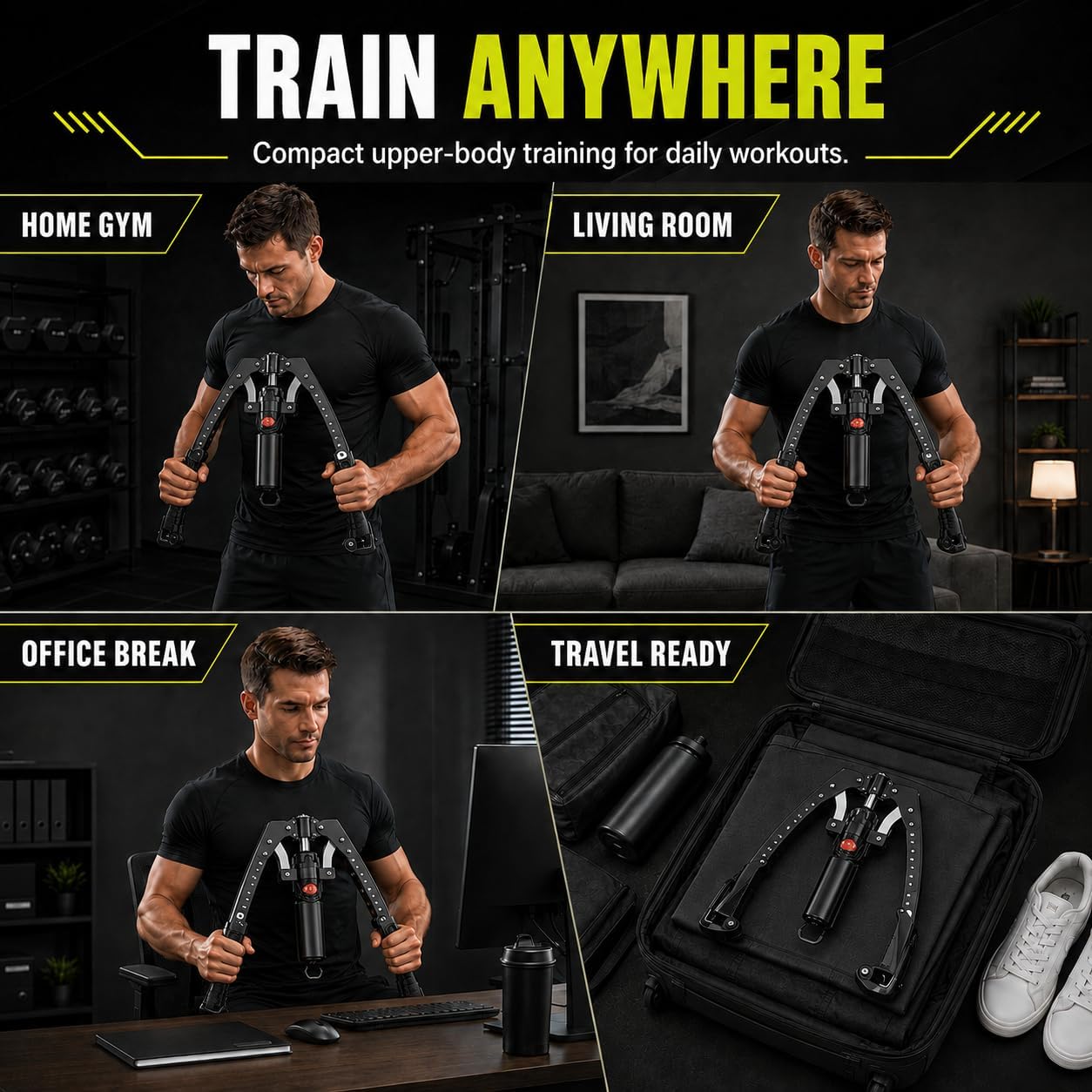 Adjustable Hydraulic Arm Trainer, 2-in-1 Home Gym Strength Training Equipment with Ab Roller Wheels for Upper Body and Core Workouts