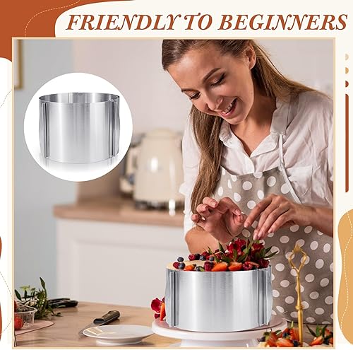 Miniatura 10 de Hushee 2 moldes para tartas de 5.9 in de alto, 6 a 12 pulgadas, anillo ajustable para tartas, suministros para hornear, anillos redondos de acero