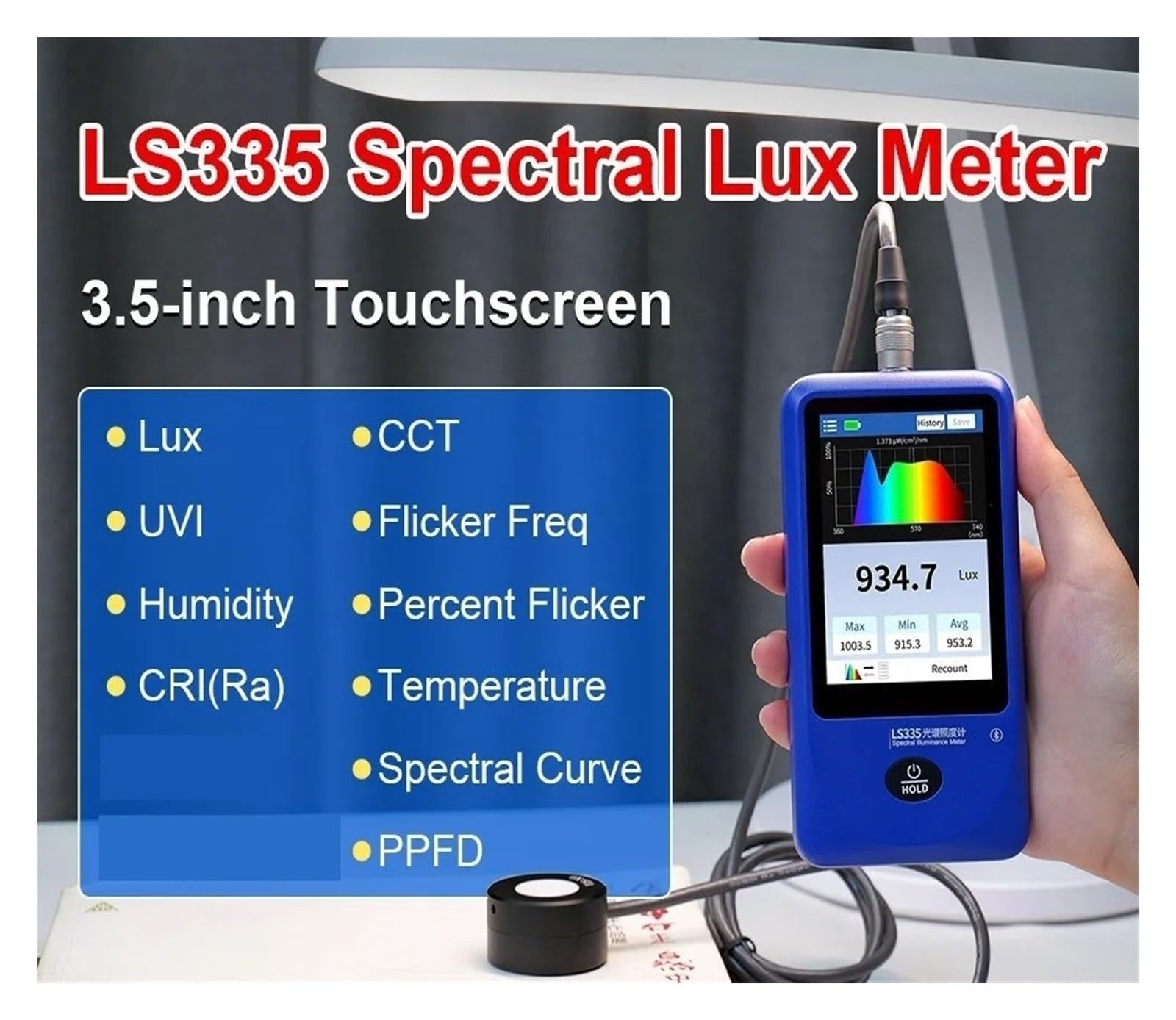 Przenośny Spektrometr LS335 400n-700nm Widmo Światła CRI CCT