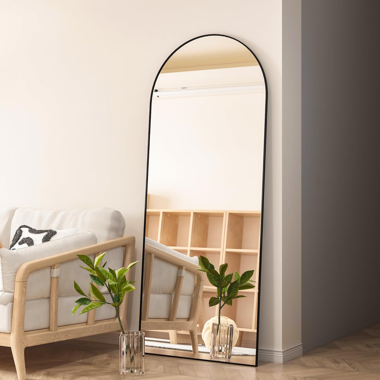 CONGUILIAO 65"x24" Full Length Mirror, Black Aluminum Alloy Frame Arched, Floor Mirror with Standing, Full Body, Wall,Large Dressing for Bedroom Living Room