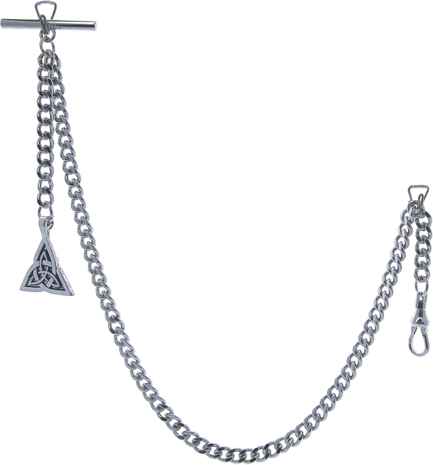 watchvshop Albert Chain Silver Color Pocket Watch Chain Fob Chain for Men Trinity Celtic Knot Design Medal Fob with T Bar Swivel Clasp AC191A : na: Clothing, Shoes & Jewelry