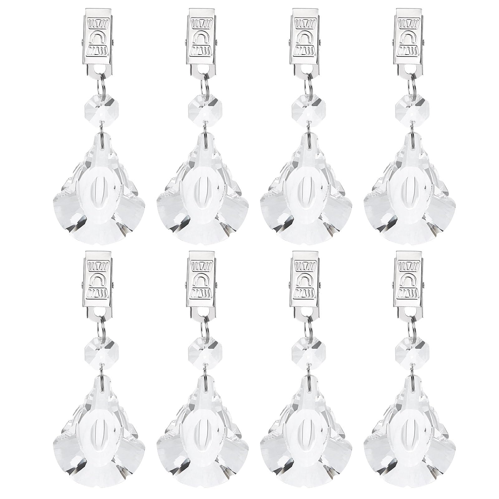 sourcing map 8Pcs Tablecloth Weights, Crystal Table Cover Weights with Metal Clips, Clear Small Scallop Shape Pendant Curtain Weight 100 x 39mm for Outdoor Picnic Garden Table Decoration