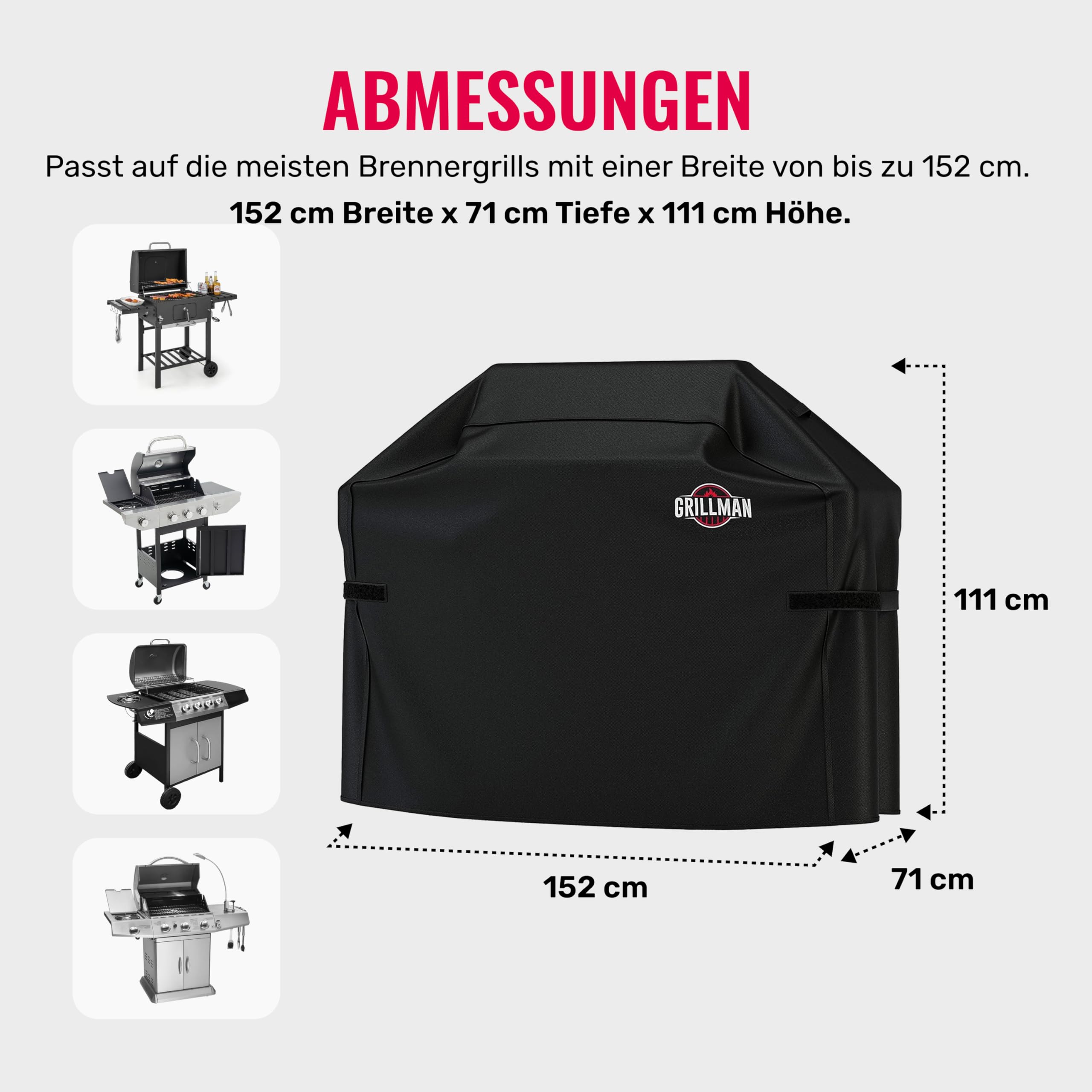 Grillman Premium Grill Abdeckhaube für Outdoor Grill Heavy Duty Wasserdicht BBQ Grillabdeckung Reißfest Windabweisend Große Grill Gasgrill Abdeckung für Hinterhof Schwarz