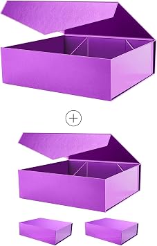 PACKHOME 16.3x14.2x5 Inches, 4 Extra Large Gift Boxes with Lids, Gift Boxes for Clothes and Large Gifts (Purple with Grass Texture)