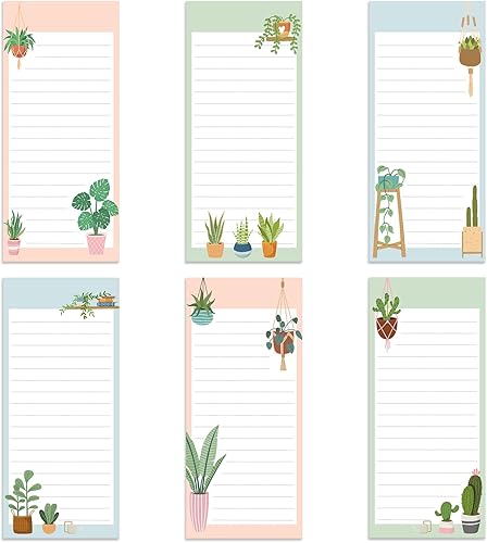 Whaline Paquete de 6 blocs de notas magnéticos para suculentas, cactus de primavera, lista de compras, imán para recordatorios de nevera de