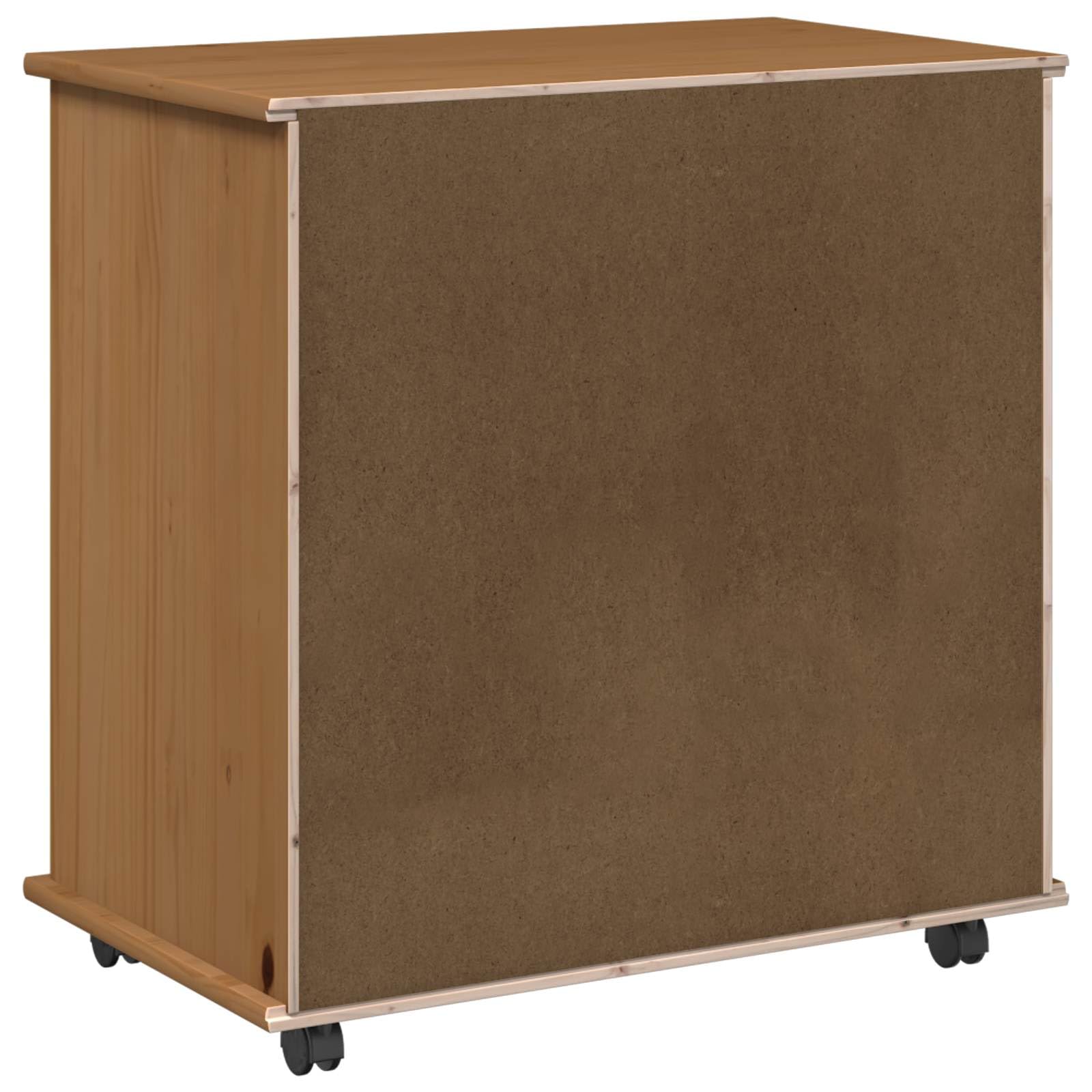 Hothingwell Szafka na kółkach z litego drewna sosnowego, brązowa, miodowa, 63,5 x 39 x 65,5 cm, szafka na kółkach z wbudowanymi półkami i uchwytami, minimalistyczny design do biura lub salonu