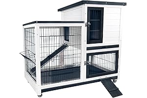 Rabbit Hutch Outdoor Bunny Hutch Wood Guinea Pig Cage with Urine Baffles