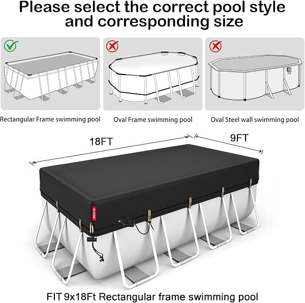 QH.HOME [2025 Upgraded Ultimate Windproof] 9x18 Ft Rectangular Pool Cover with Fast Tightening Patented Ratchet,Rectangle Pool Cover for Above Ground Pools with Weight-Bearing Rings - 2
