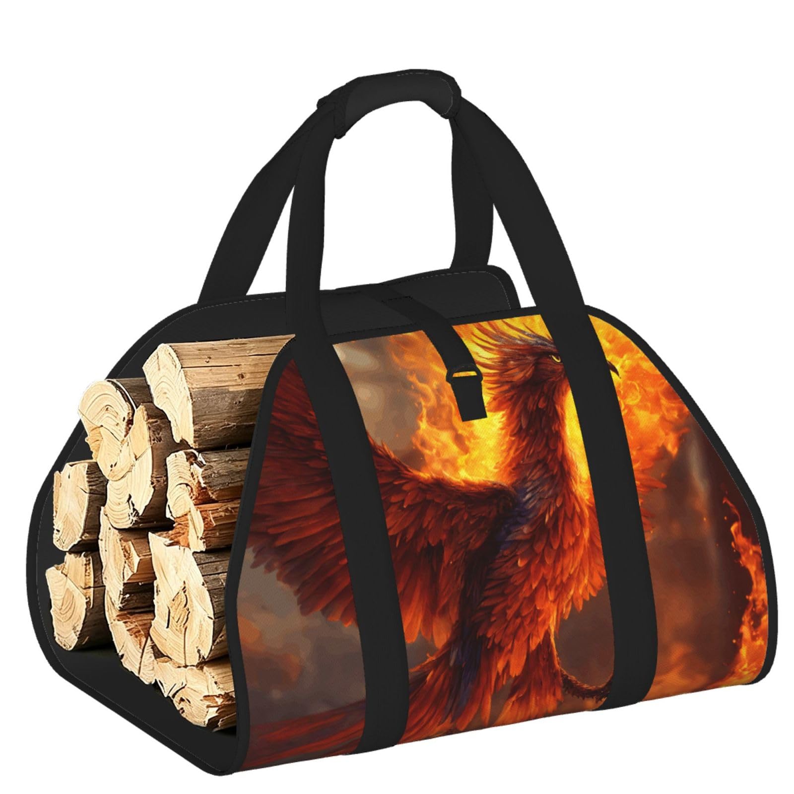 Phoenix Print Firewood Bag Wood Carrier Transport Sack Camping Picnic Storage Daily Home