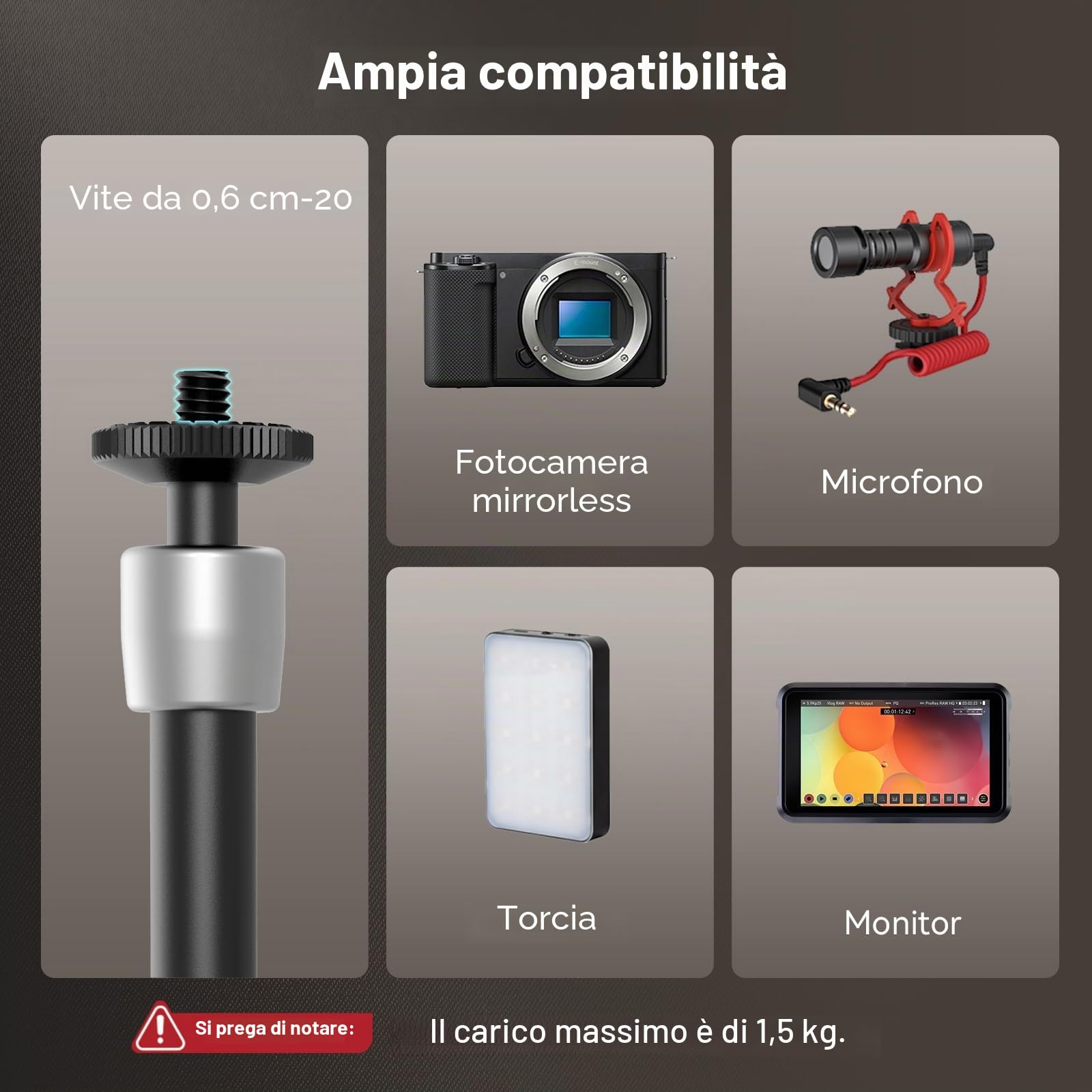 SMALLRIG Super morsetto e braccio magico articolato a attrito regolabile da 10 pollici con vite da 1/4" per monitor LCD/luci LED - 2732B