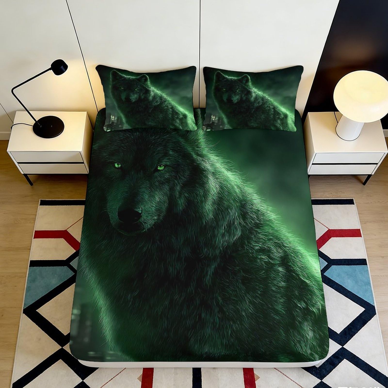 3D Printed Northern Lights Fitted Sheet Microfiber Deep Green Aurora Bed Cover Bedroom Decor Machine Washable 90x200x25cm