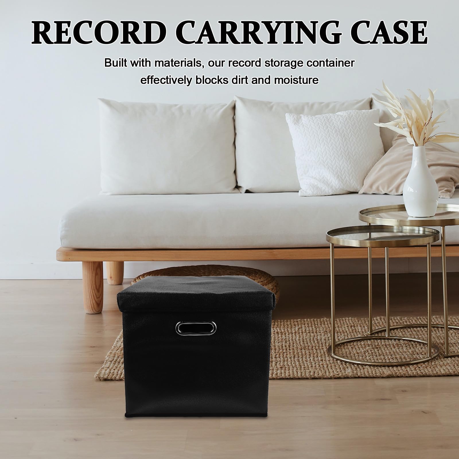 Uonlytech Porta Dischi Vinile Nero con Manico Resistente All'acqua in Pu e Lega, Contenitore Portatile per Album Vinile, Organizer Compatto per Raccolta Musicale