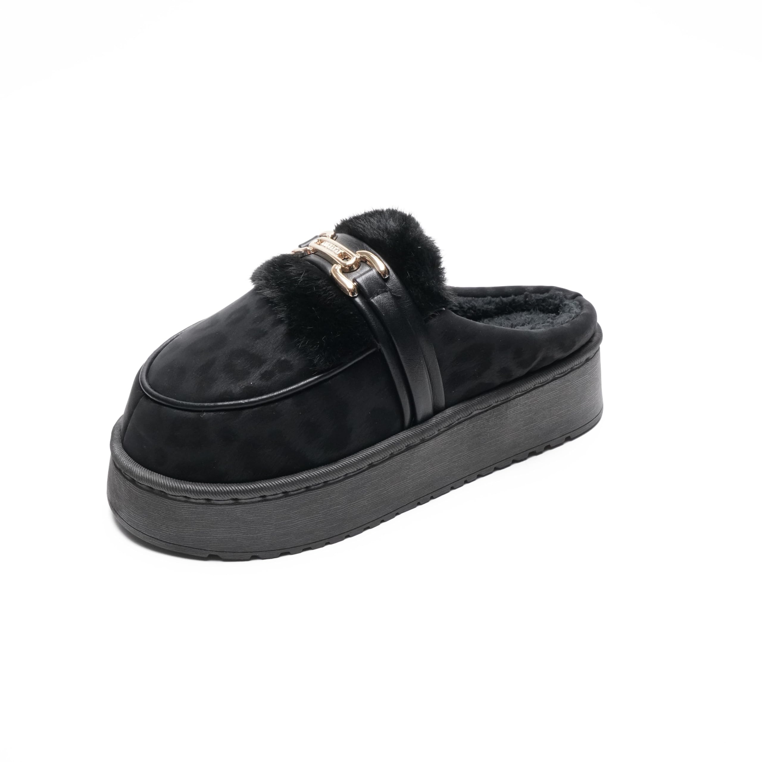 JOMIX Pantofole Donna Invernali Leopardo Plateau Peluche Calde Comode | Ciabatte da Casa Morbide, Fodera in Pelose, Suola PVC Antiscivolo, Elegante e Versatile, Interno/Esterno