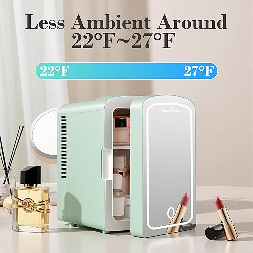 Miniatura 3 de Iceblue Mini nevera, refrigerador para el cuidado de la piel con espejo de luz LED regulable, 4 litros/6 latas, refrigerador compacto de maquillaje