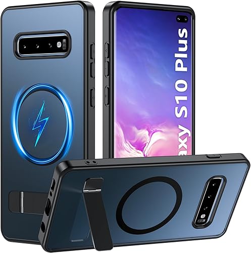 BESINPO Funda magnética para Samsung Galaxy S10 Plus, Soporte invisible incorporado grado militar a prueba de golpes Funda delgada translúcida mate