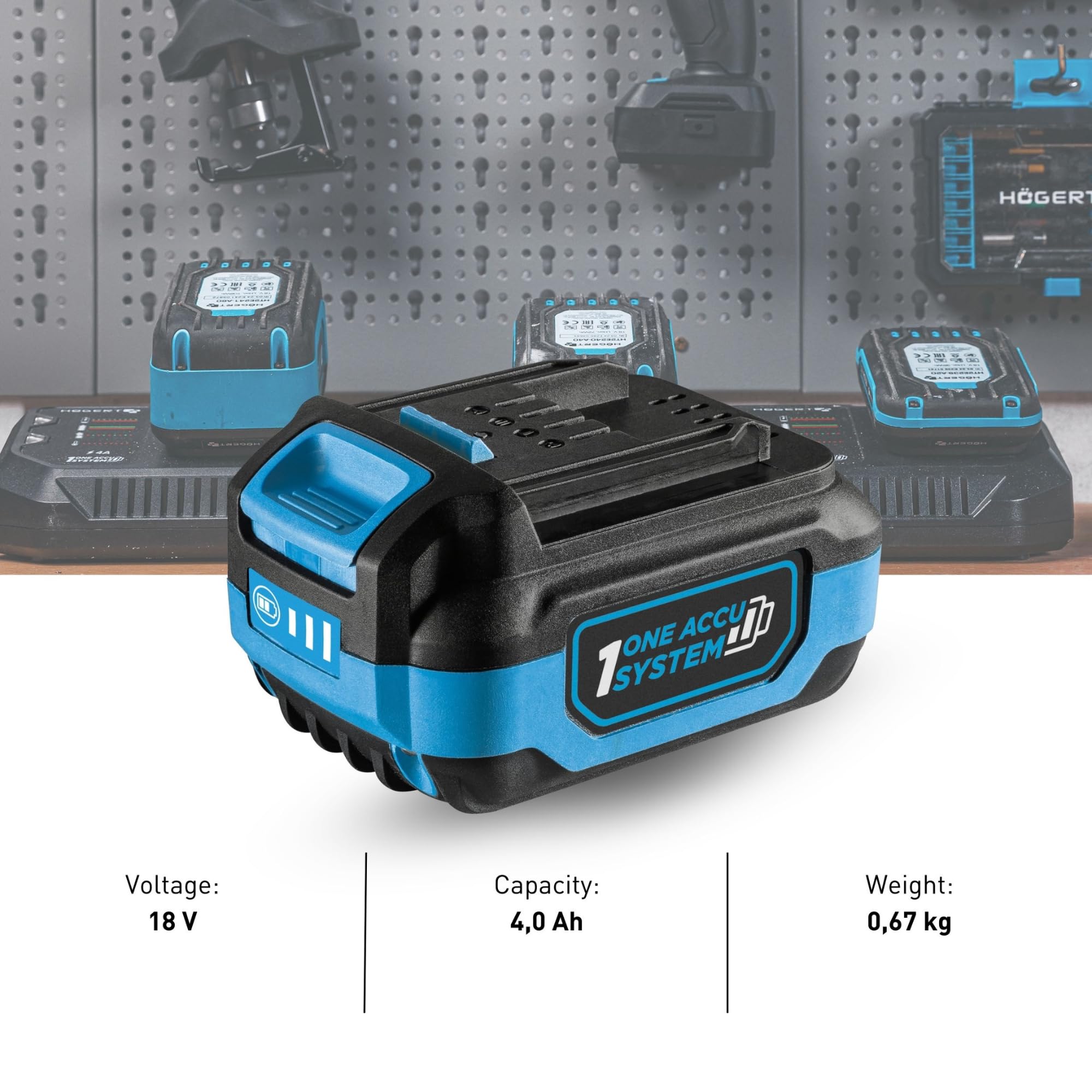 HÖGERT TECHNIK Set sierra de calar pendular a batería 18V brushless, con batería 4,0 Ah, cargador rápido 4A y bolsa de herramientas, 0-2600 RPM, carrera 26 mm, 4 niveles de oscilación, LED
