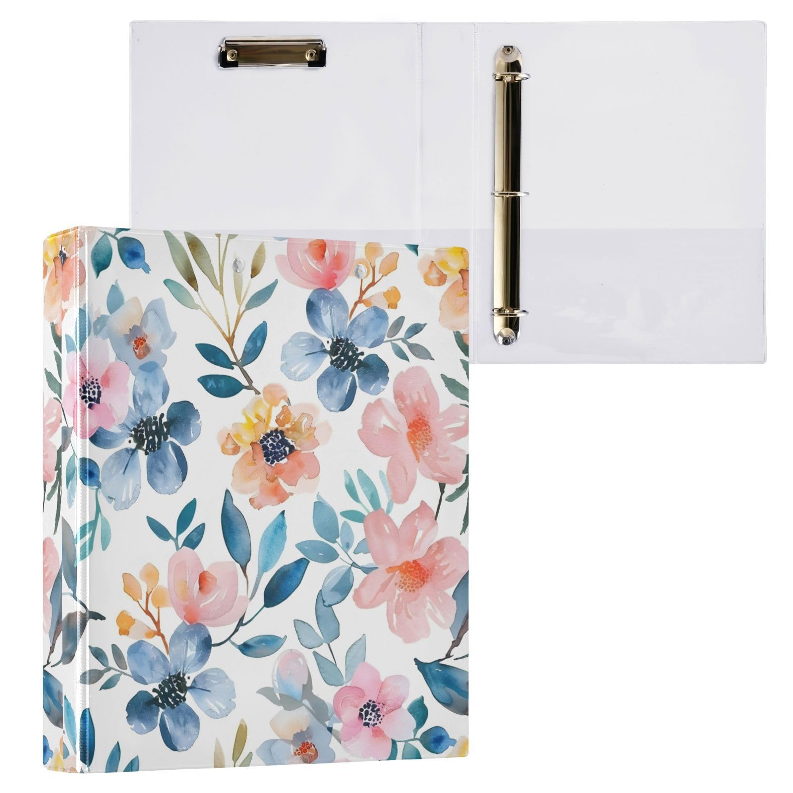 3 Ring Binder, Watercolor Flowers Floral File Folder Holds 200 Sheets File Storage for Women Men School Office Supplie โ image 1