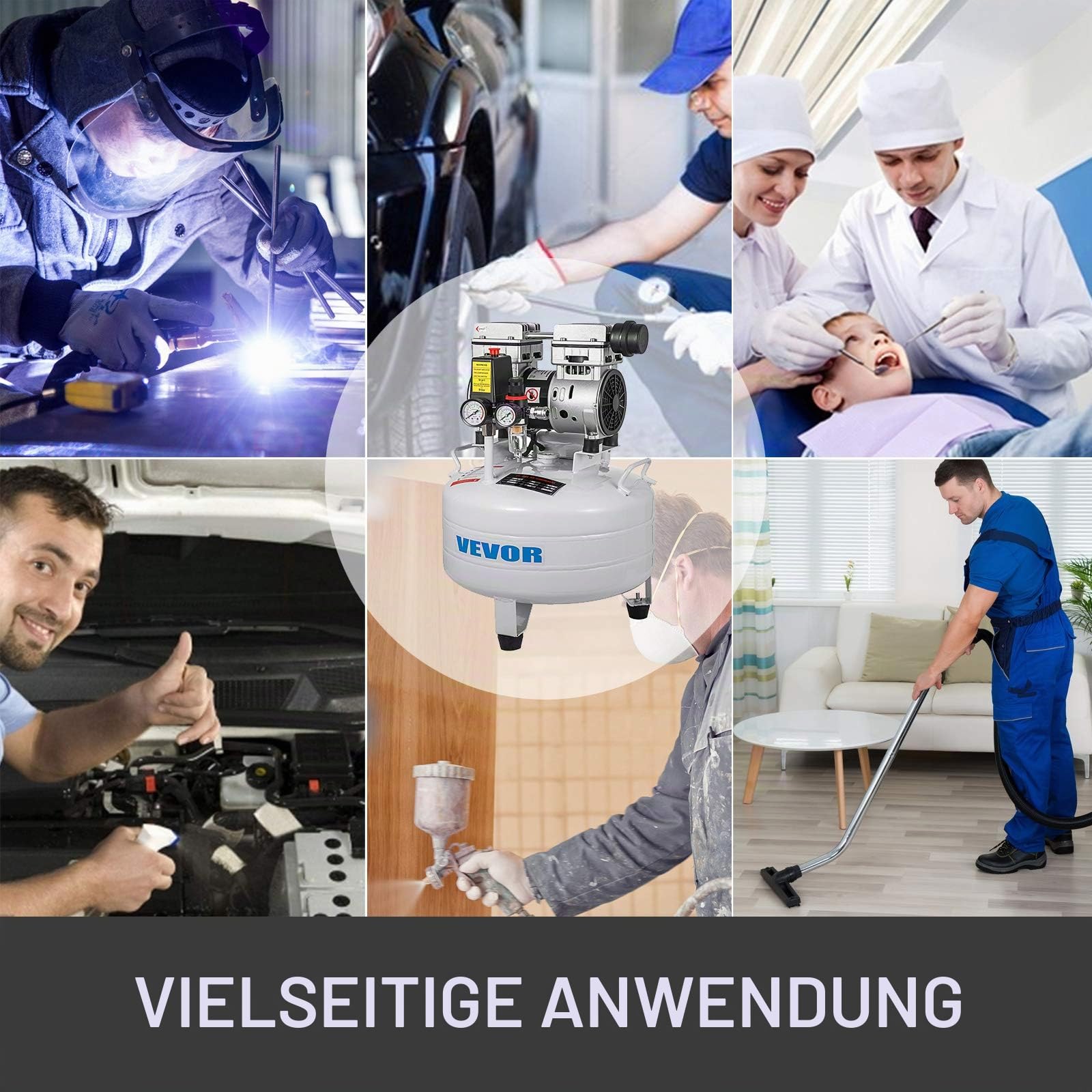 VEVOR 850W Druckluftkompressor 30L Flüsterkompressor Druckluftkompressor ölfrei Luftabgabe