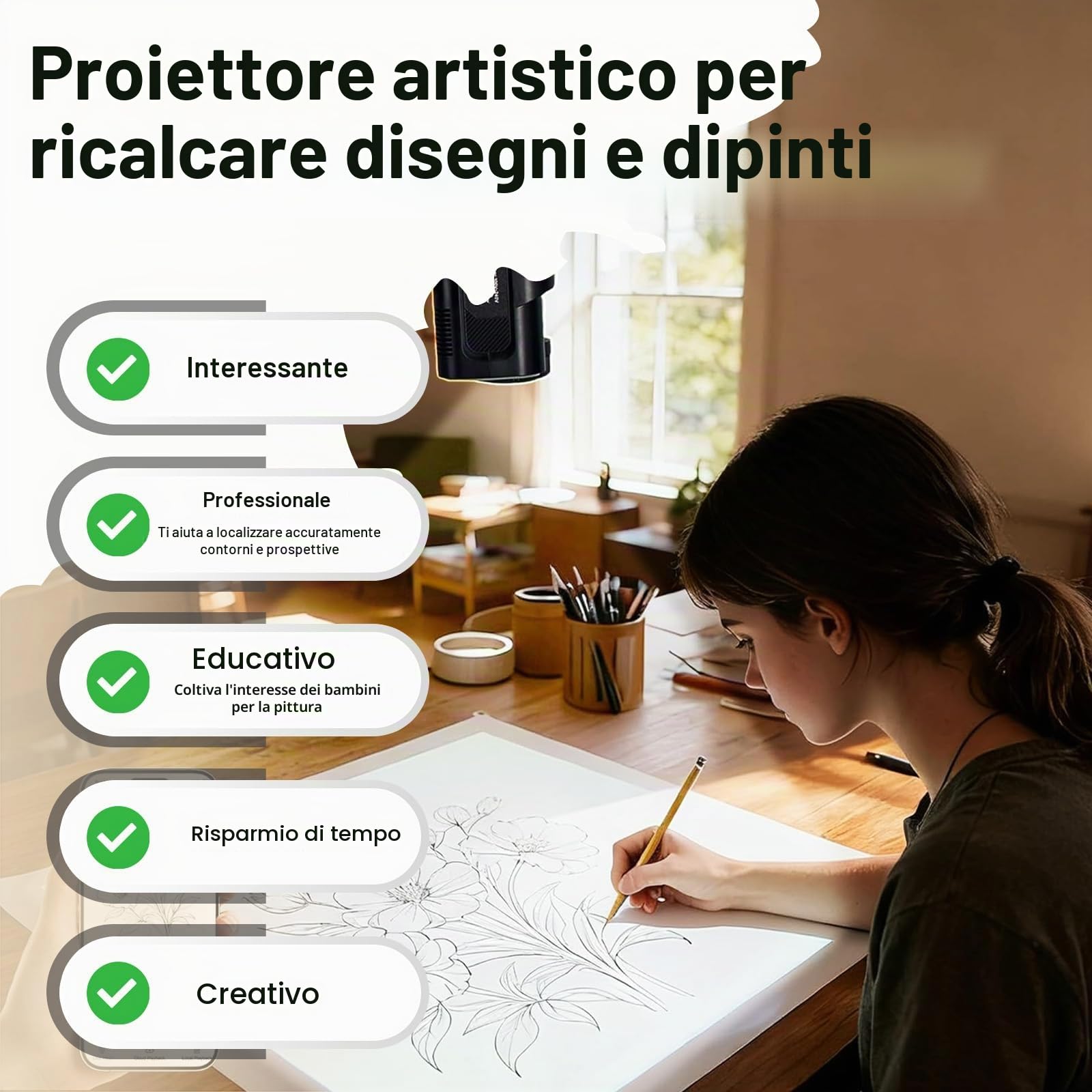 Proiettore Artistico Per Ricalco, Disegno E Pittura, Proiettore Artistico Intelligente Per Artisti, Supporto IOS/Android, Connettività Wi-Fi E USB, Per Ricalco E Progetti Artistici