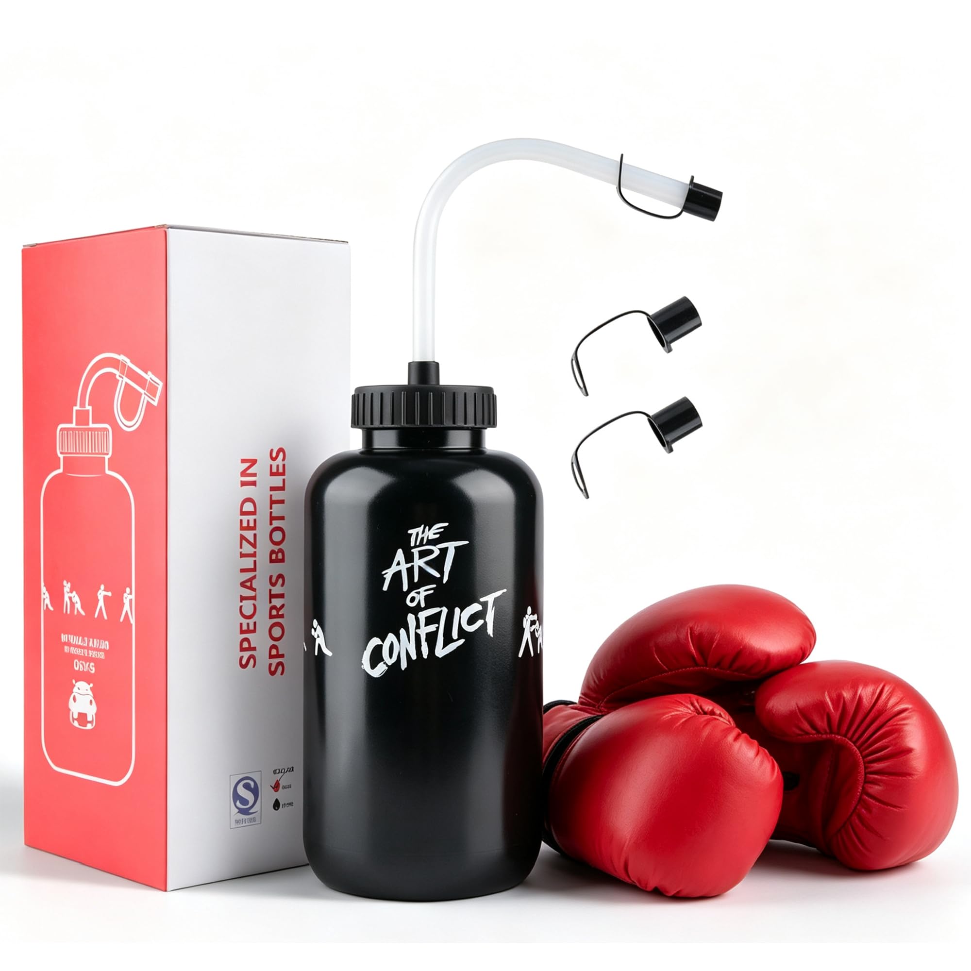 SHOKE Lacrosse Hockey Water Bottle with Long Straw Squeezable BPA Free Plastic Goalie Boxing Water Bottles 32 Oz 1 Liter for Sport Perfect for Football Gym Yoga-image-24