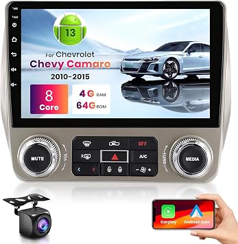 [8 CORE 4G+64G] Upgraded Android 15 for Chevrolet Chevy Camaro 2010-2015 Car Radio with Wireless Carplay, 9 Inch Touch Screen with Bluetooth, GPS Navi, 5G WiFi, DSP+ Backup Camera